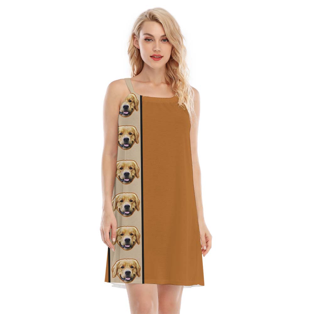 Dog Head Customized Hawaiian Brown Cami Dress - variant image 1