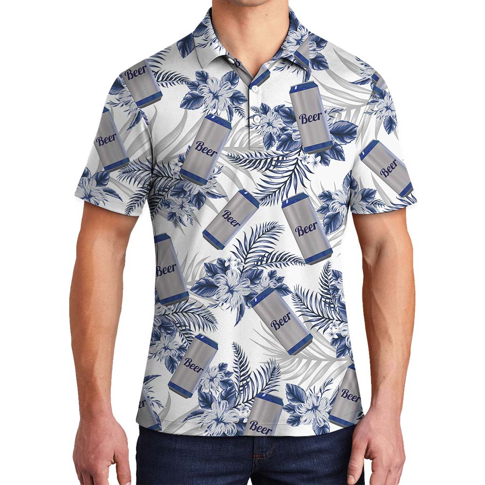 Canned Beer Hawaiian Tropical Flower Polo Men - variant image 1