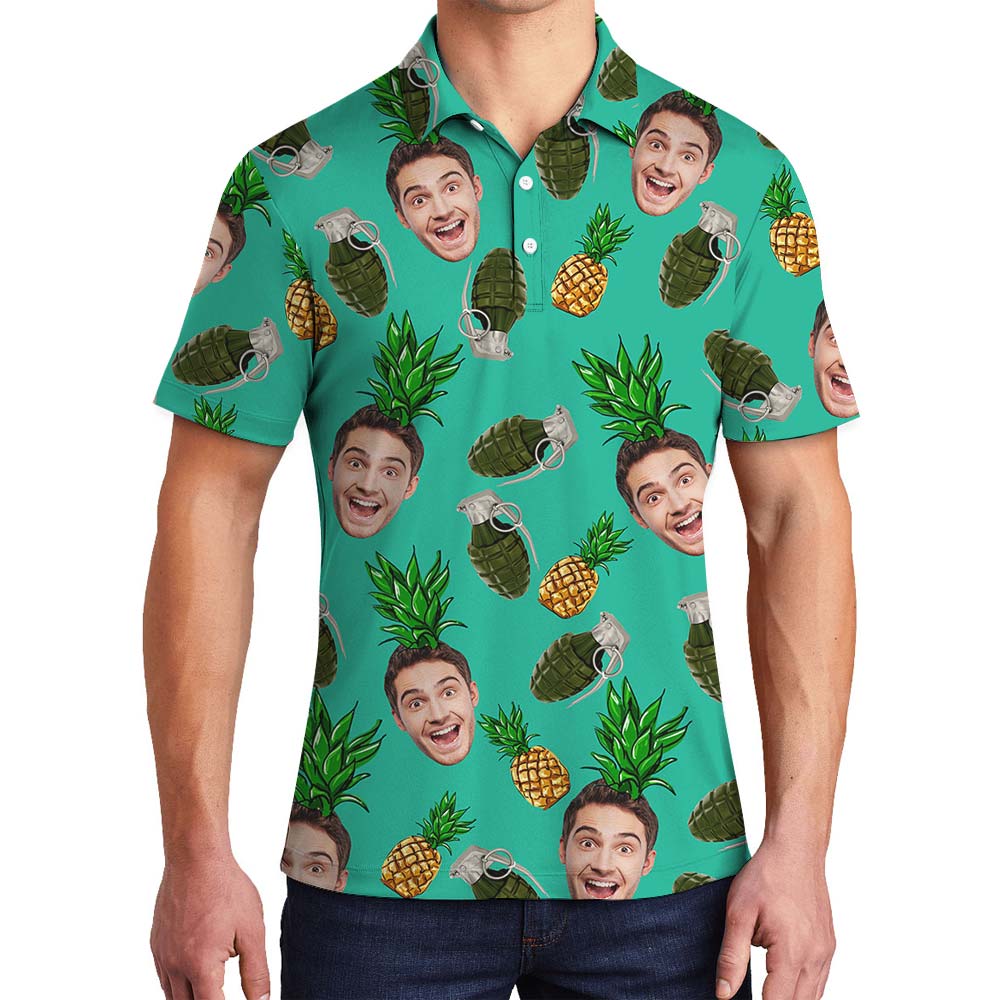 Hawaiian Tropical Personalized Pineapples Face Custom Polo Men - variant image 1