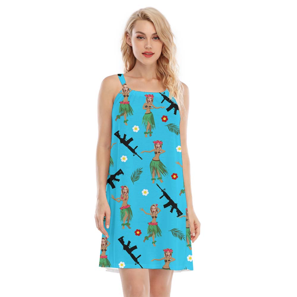 Hawaiian Girl With Gun Personalized Face Custom Cami Dress - variant image 1