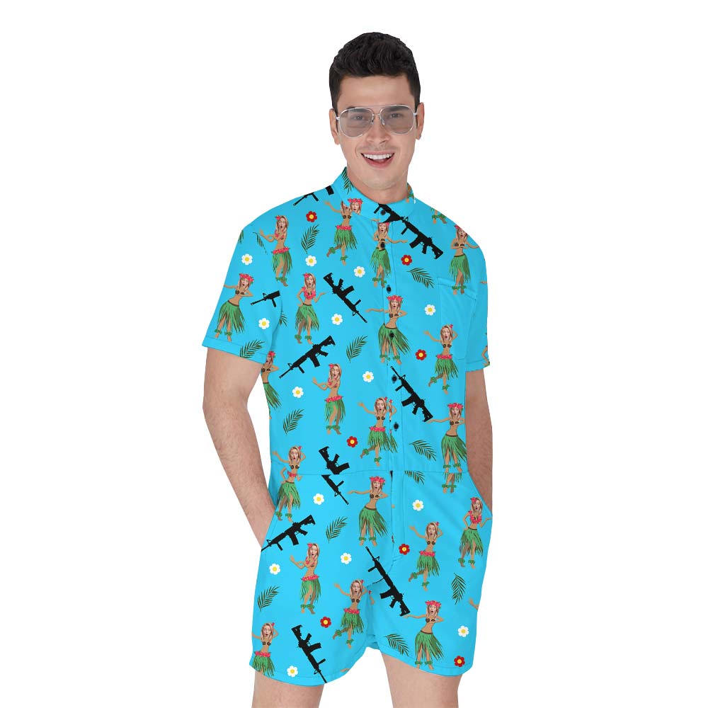 Hawaiian Custom Face Romper Men With Tropical Flower Gun - variant image 1