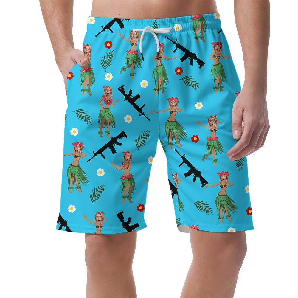 Hawaiian Face Tropical Gun Personalized Shorts Men - variant image 1