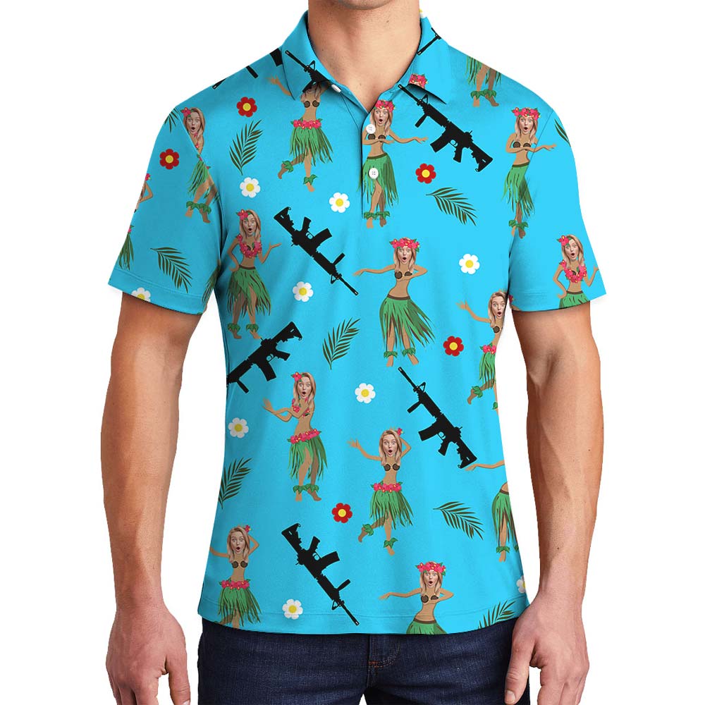 Hawaiian Girl With Gun Customized Face Polo Men - variant image 1