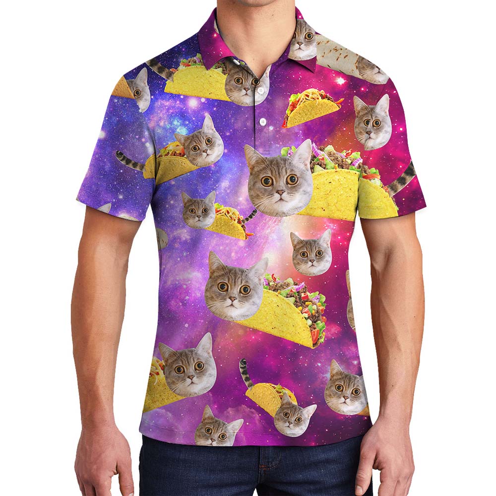 Custom Cat Face Taco Galaxy Men's Polo Shirt - variant image 1