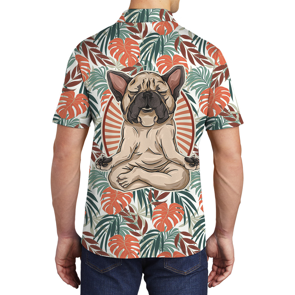Frenchie Meditates Hawaiian Men Polo Shirt for Dog Lovers - variant image 1