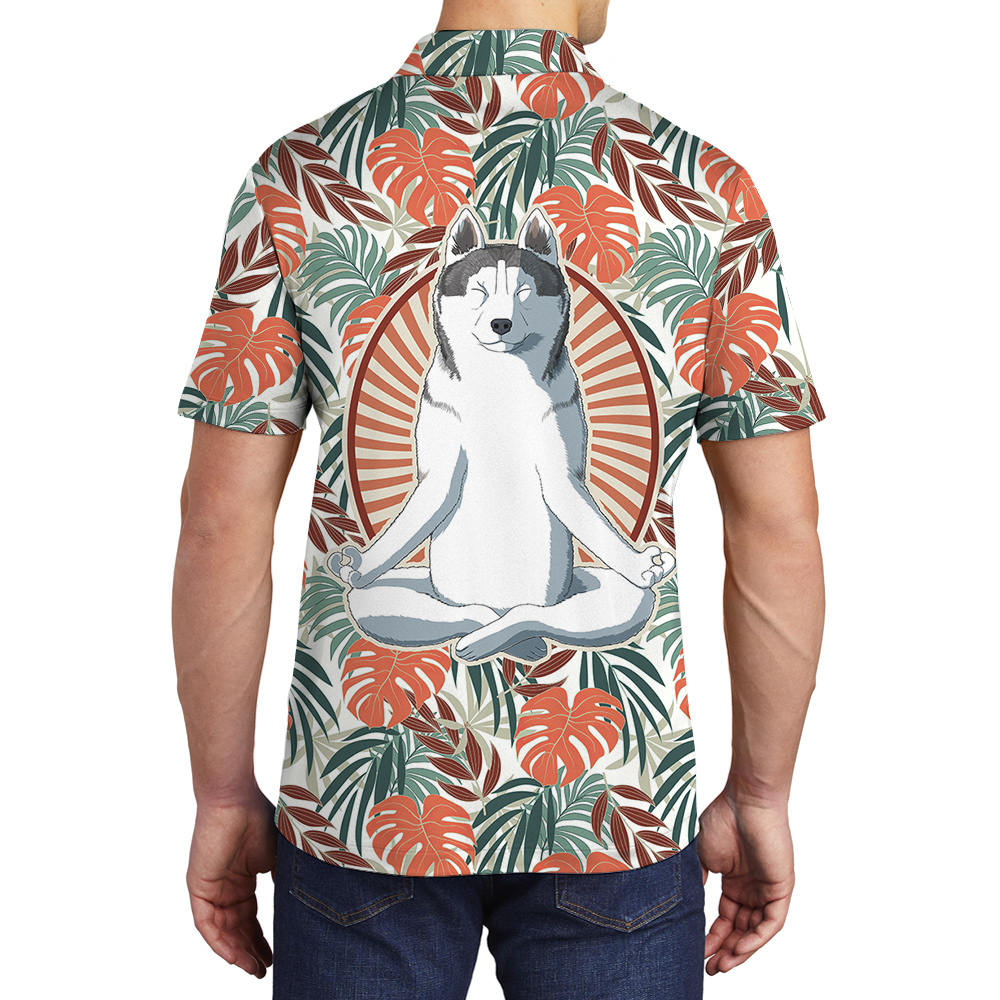 Meditate With Husky Hawaiian Men Polo Shirt for Dog Lovers - variant image 1