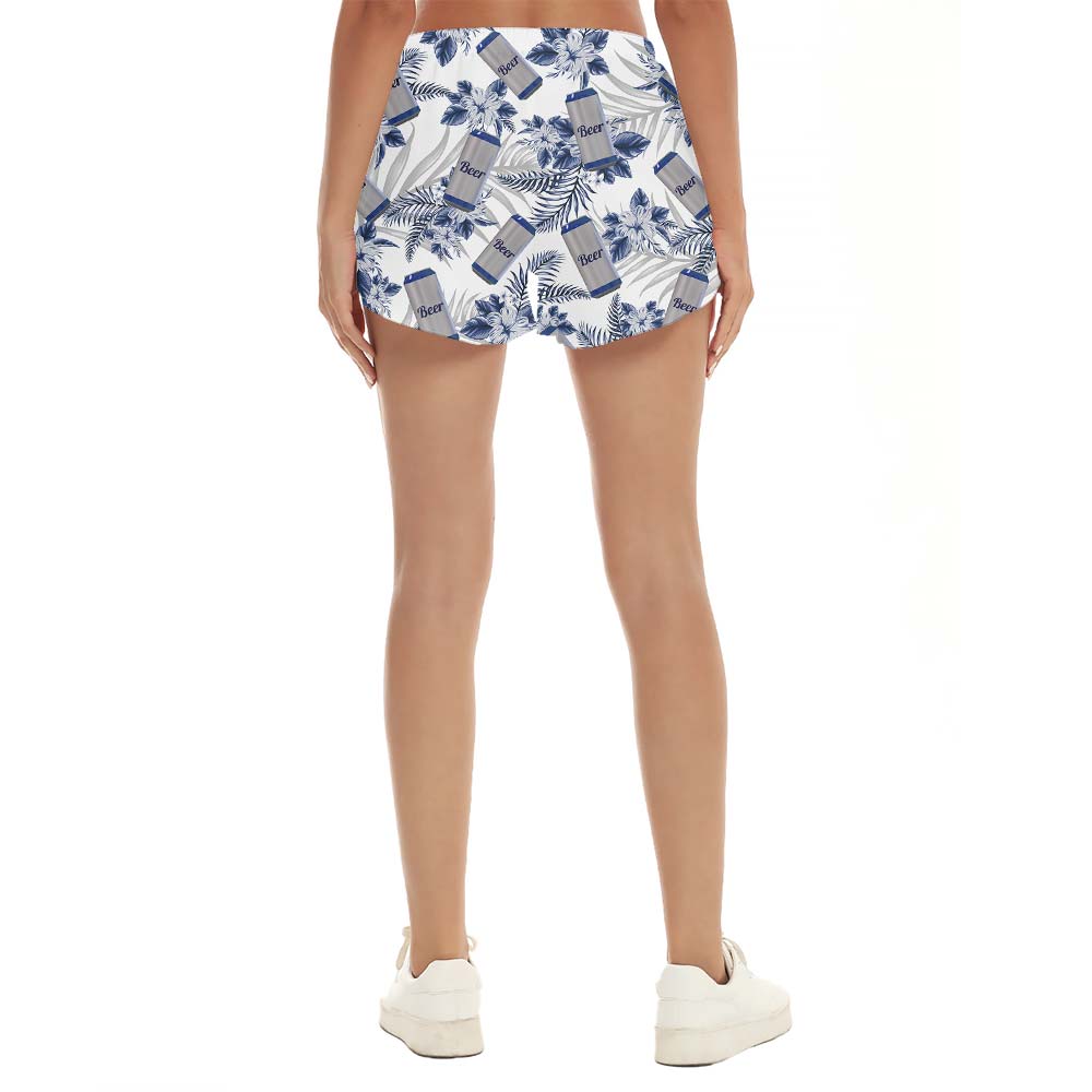Beer Can Hawaiian Shorts Women Tropical
