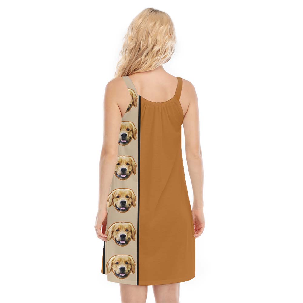 Dog Head Customized Hawaiian Brown Cami Dress