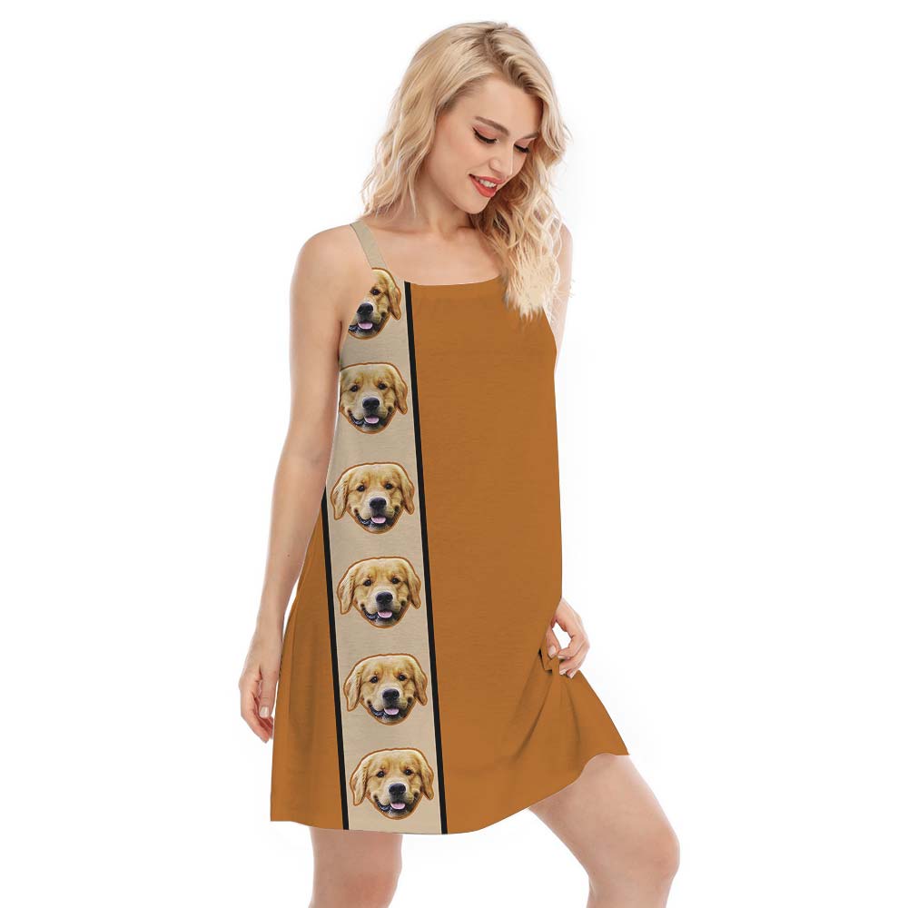 Dog Head Customized Hawaiian Brown Cami Dress