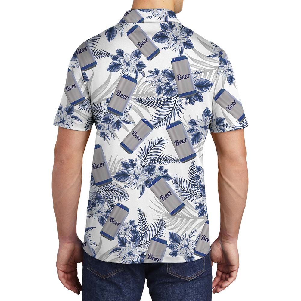 Canned Beer Hawaiian Tropical Flower Polo Men