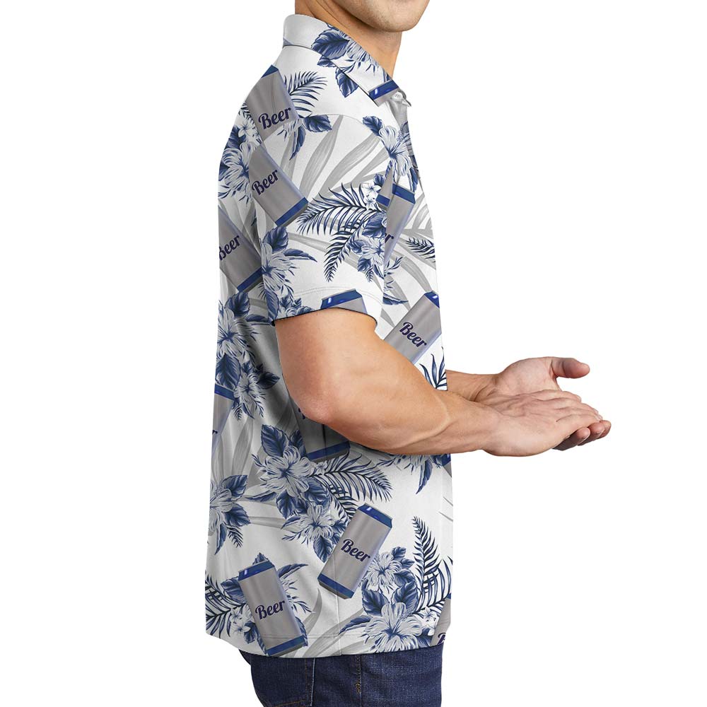 Canned Beer Hawaiian Tropical Flower Polo Men