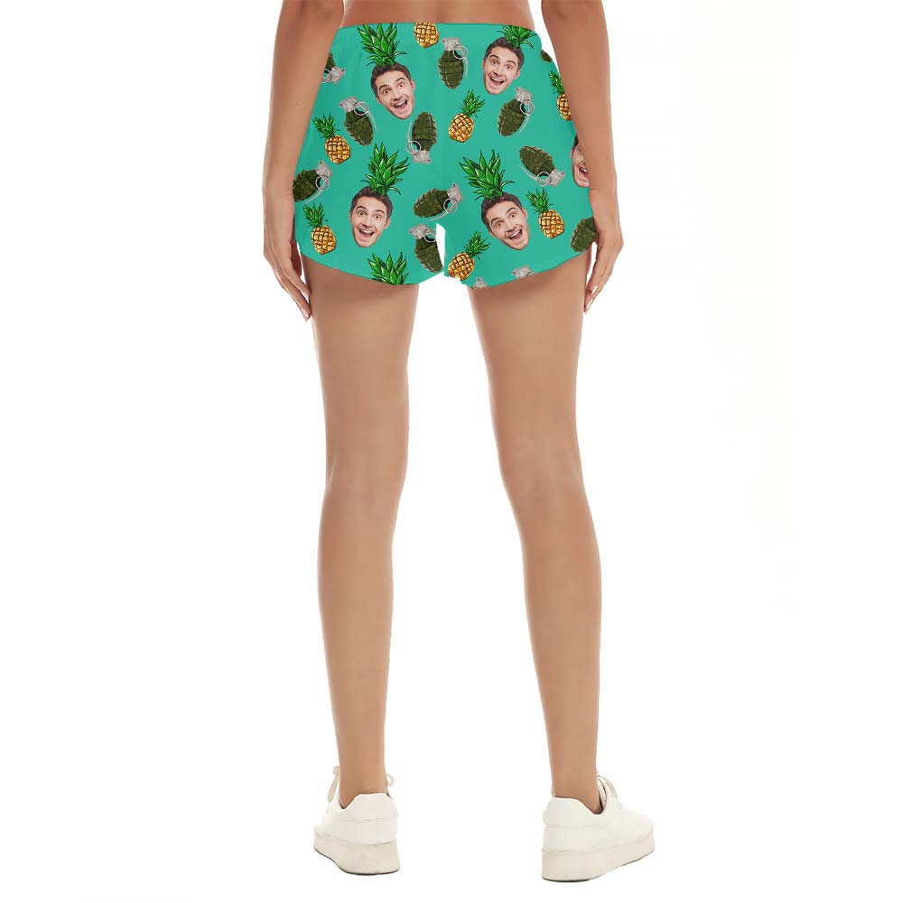Hawaiian Grenade Shorts Women Pineapple With Customized Face