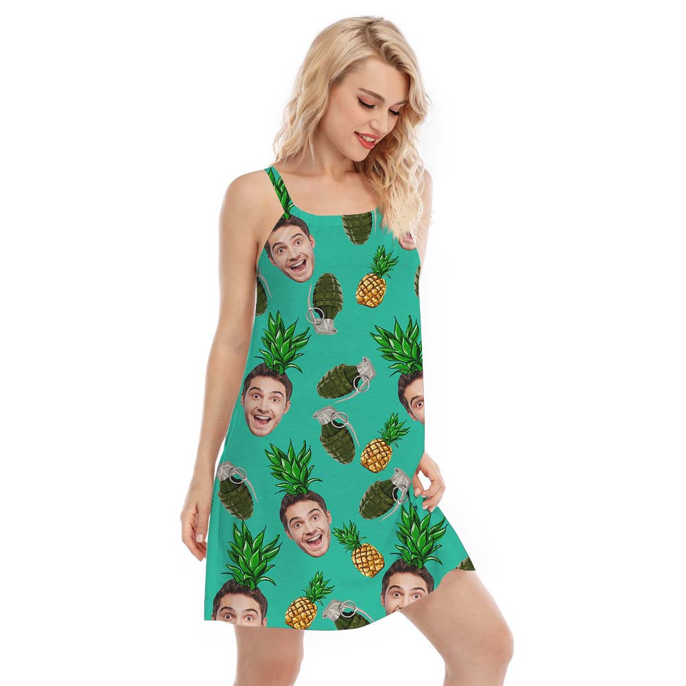 Customized Pineapple Face Tropical Hawaiian Cami Dress