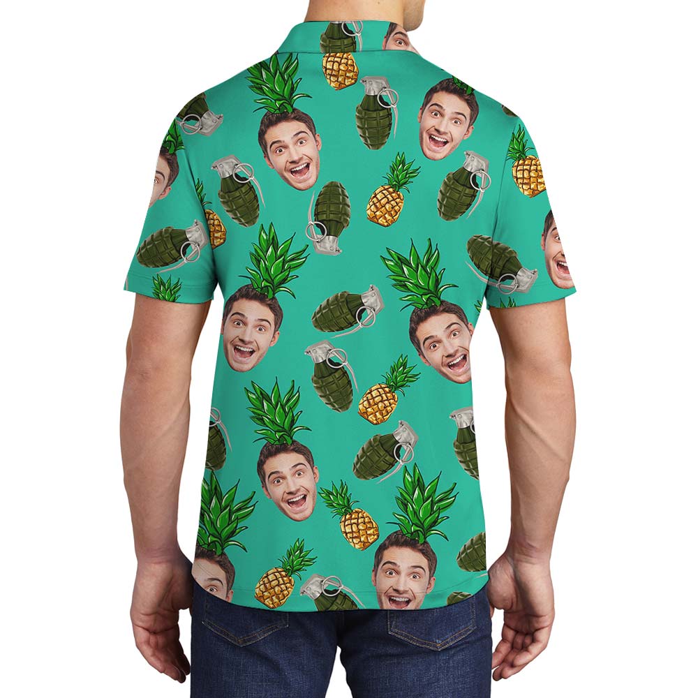Hawaiian Tropical Personalized Pineapples Face Custom Polo Men