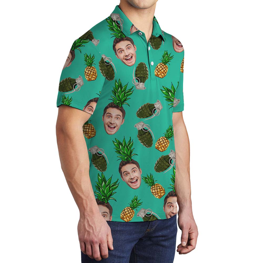 Hawaiian Tropical Personalized Pineapples Face Custom Polo Men