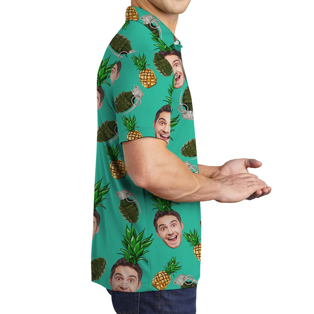 Hawaiian Tropical Personalized Pineapples Face Custom Polo Men