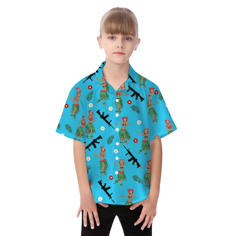 Custom Face With Gun And Tropical Flower Personalized Family Matching