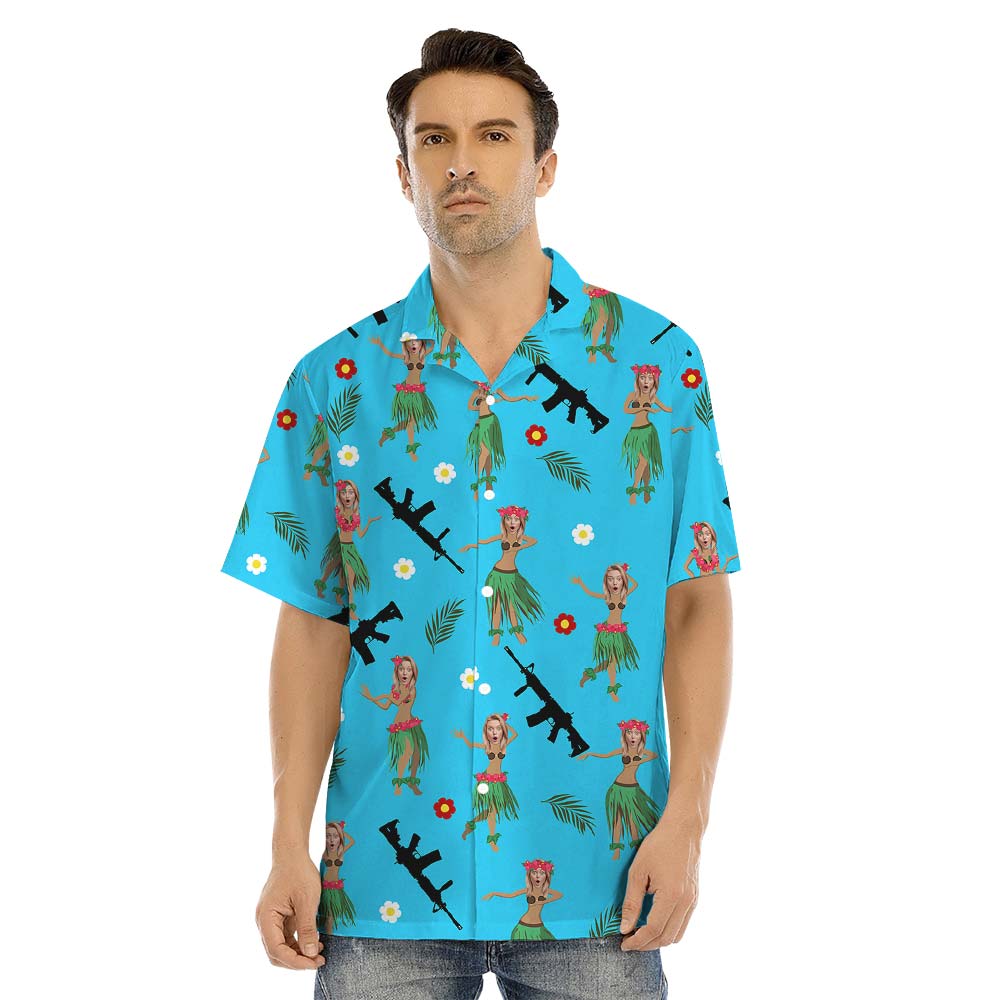 Custom Face With Gun And Tropical Flower Personalized Family Matching