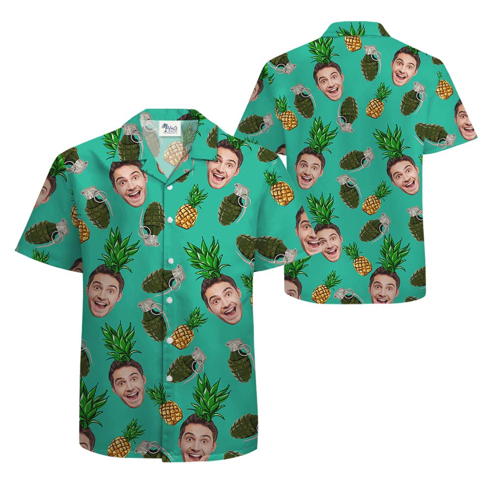 Hawaiian Customized Face Pineapple Grenade Shirts Men