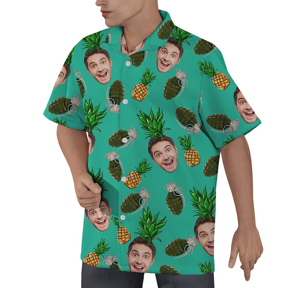Hawaiian Customized Face Pineapple Grenade Shirts Men