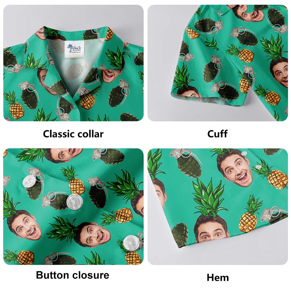 Hawaiian Customized Face Pineapple Grenade Shirts Men