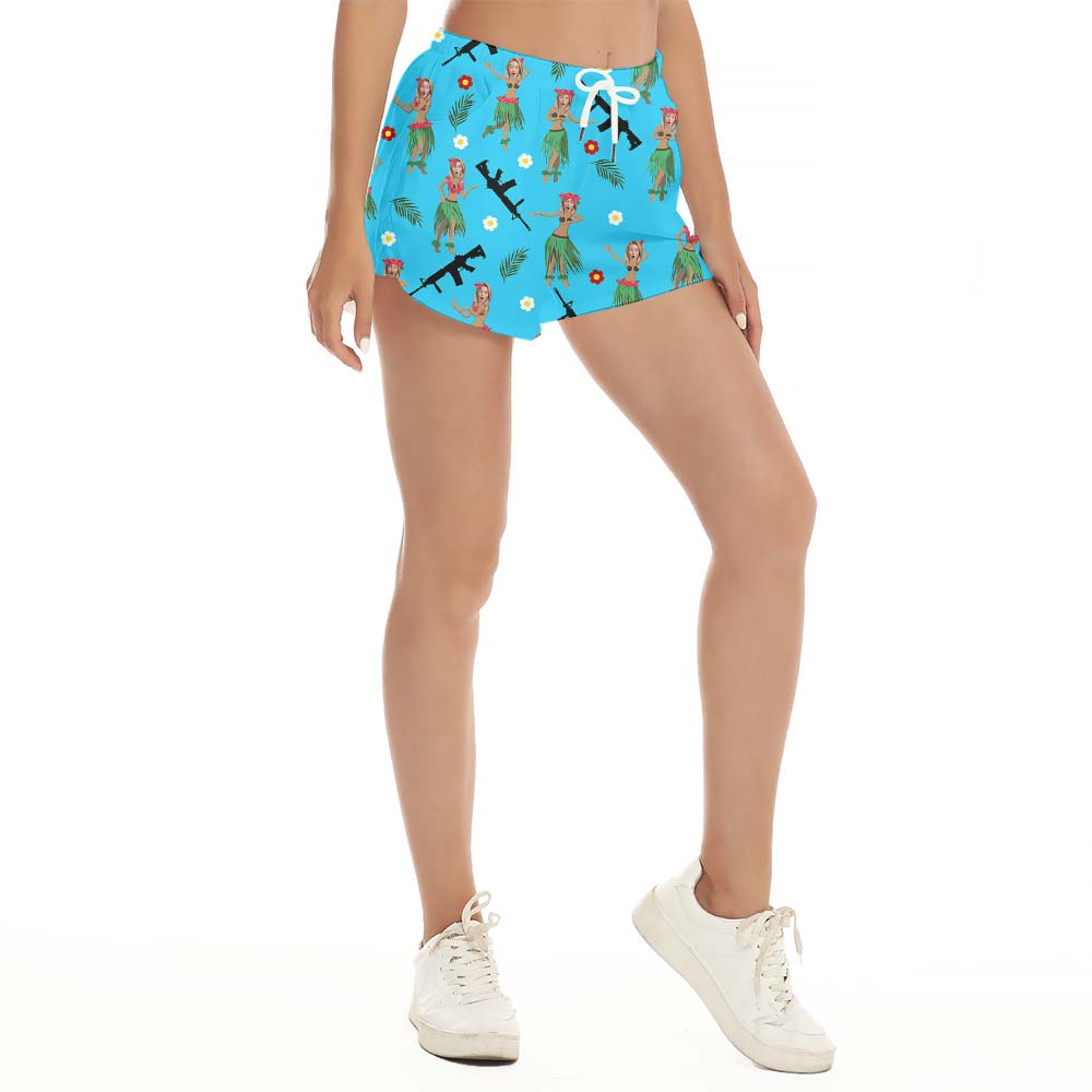 Hawaiian Tropical Flower Personalized Girl Face Shorts Women