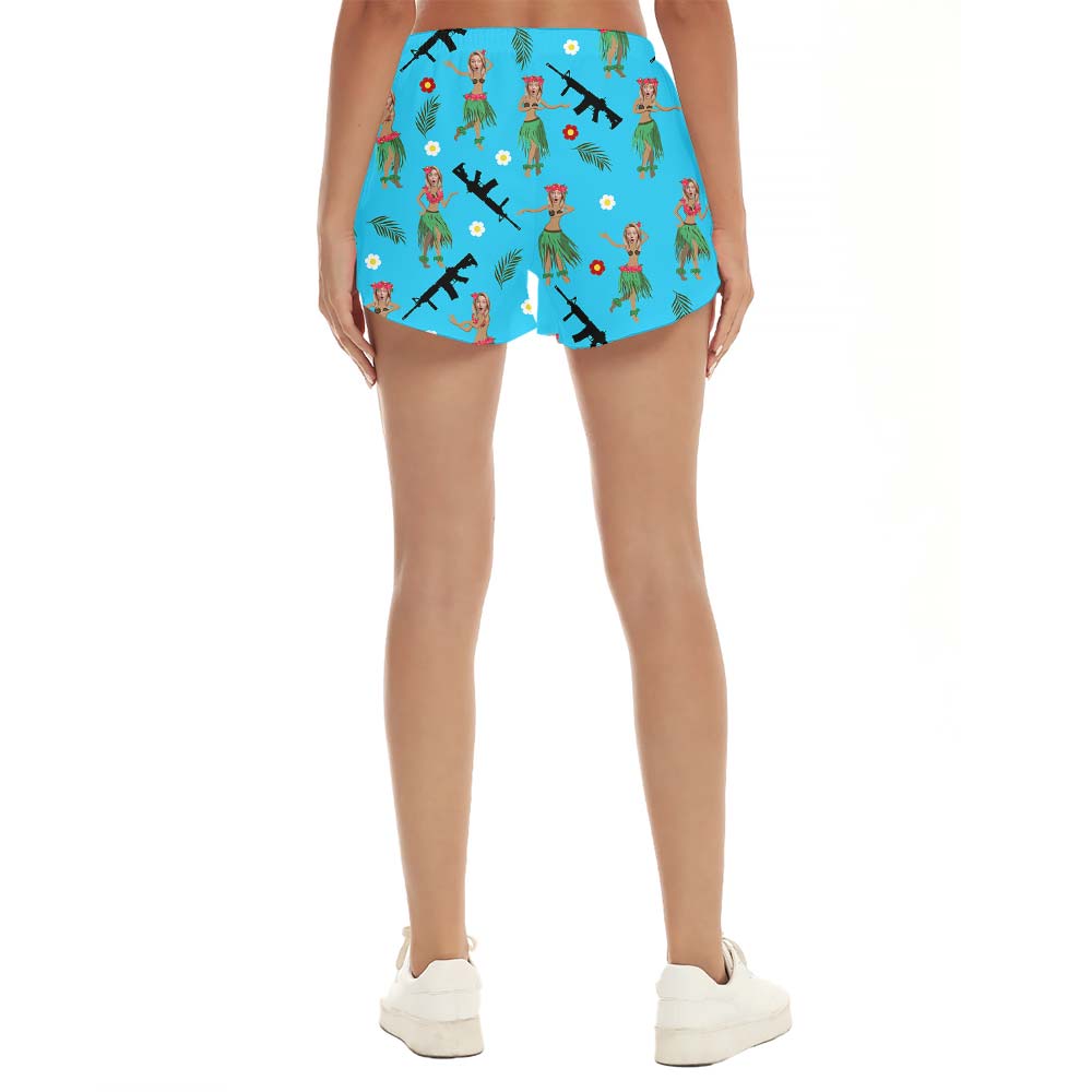 Hawaiian Tropical Flower Personalized Girl Face Shorts Women