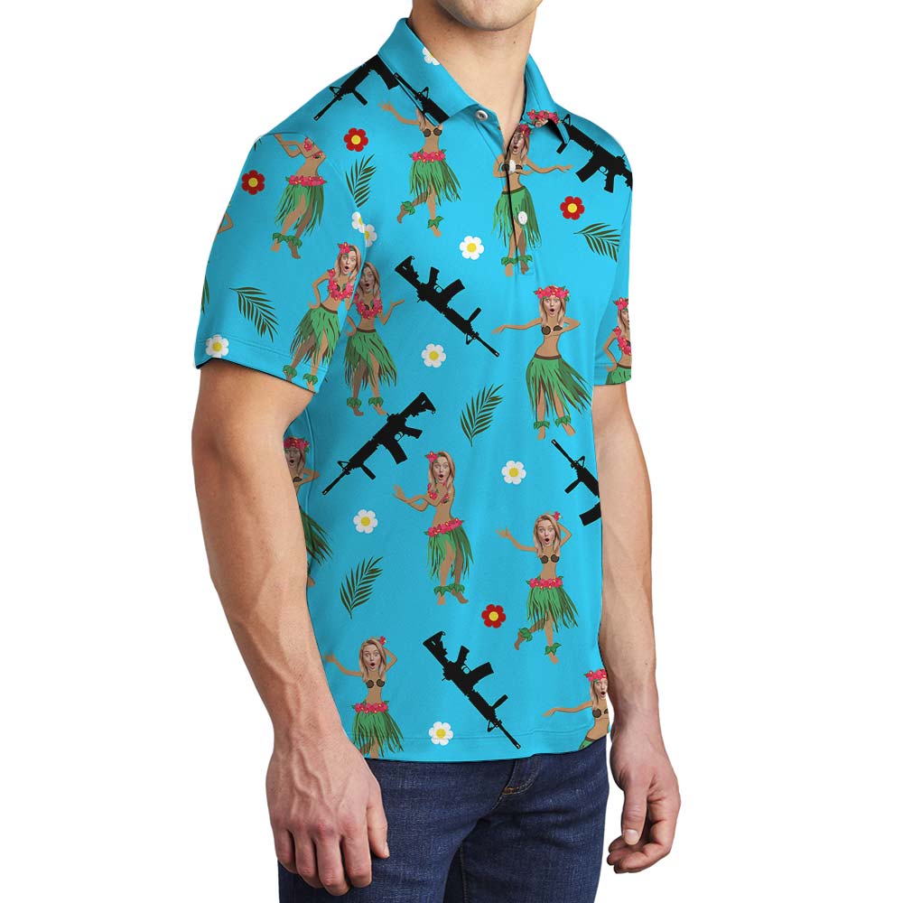 Hawaiian Girl With Gun Customized Face Polo Men