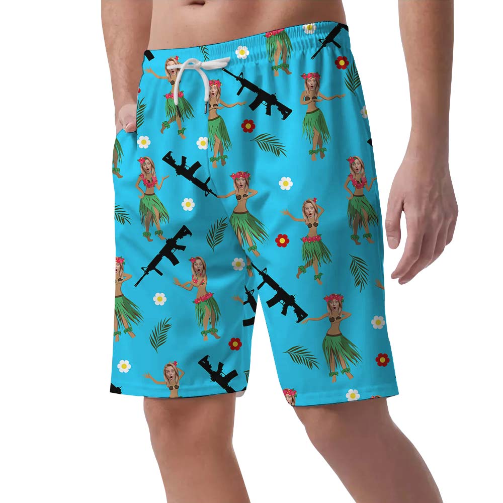 Hawaiian Face Tropical Gun Personalized Shorts Men