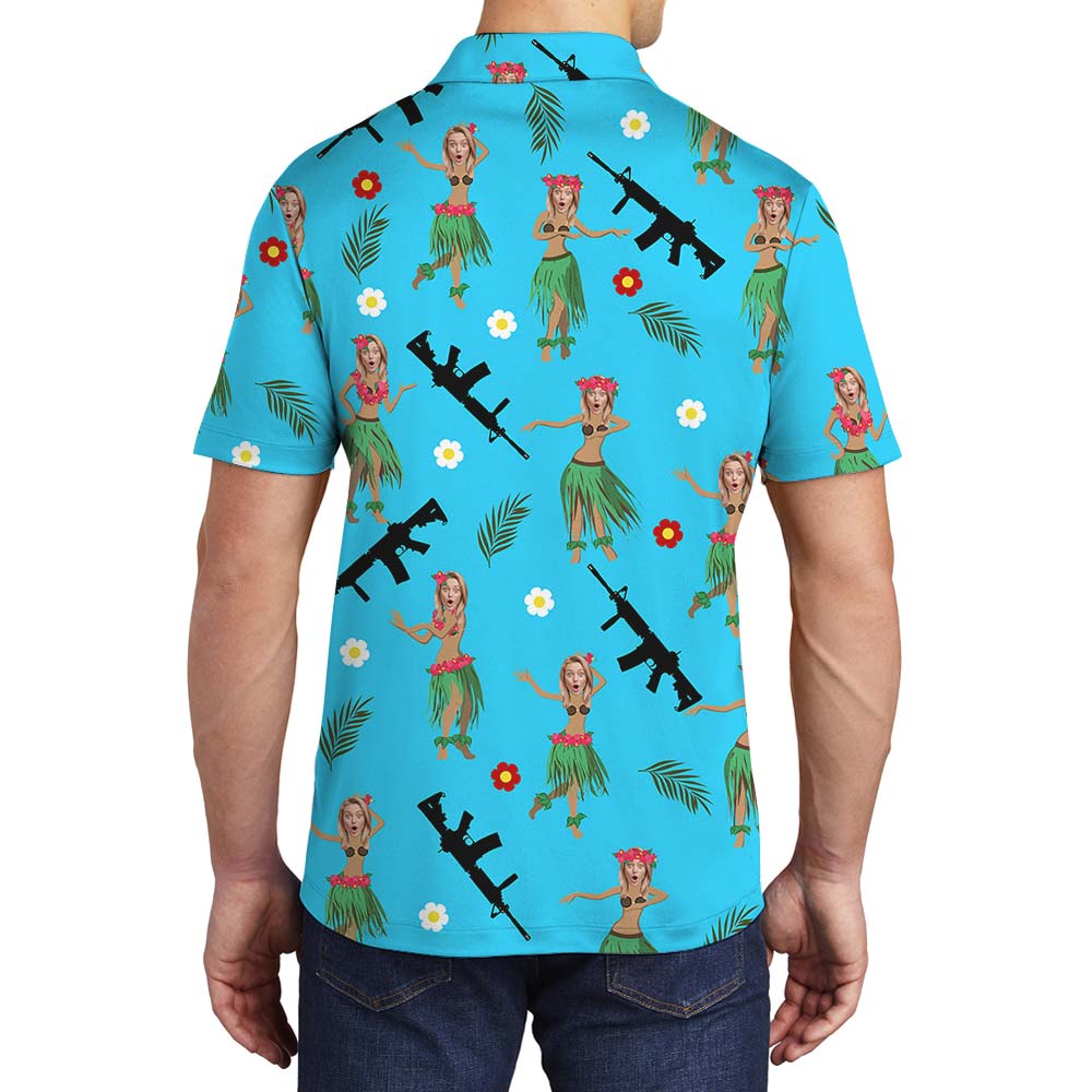 Hawaiian Girl With Gun Customized Face Polo Men