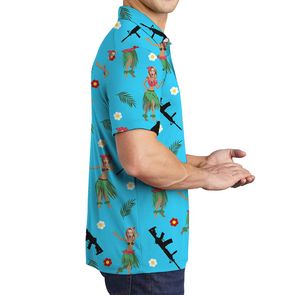 Hawaiian Girl With Gun Customized Face Polo Men