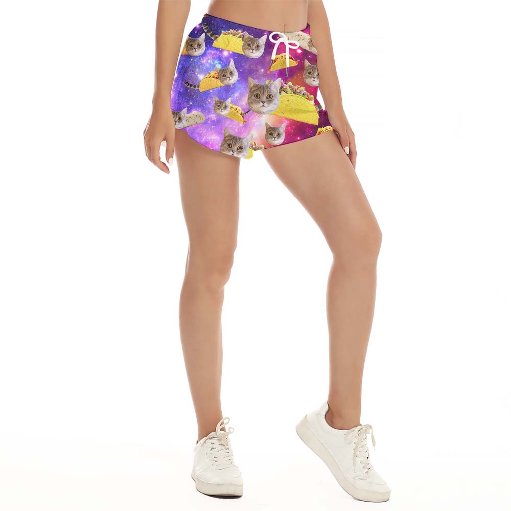 Custom Pet Face Taco Cat Women's Beach Shorts