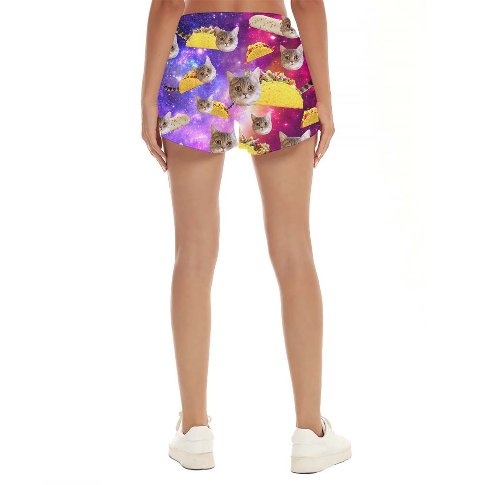 Custom Pet Face Taco Cat Women's Beach Shorts