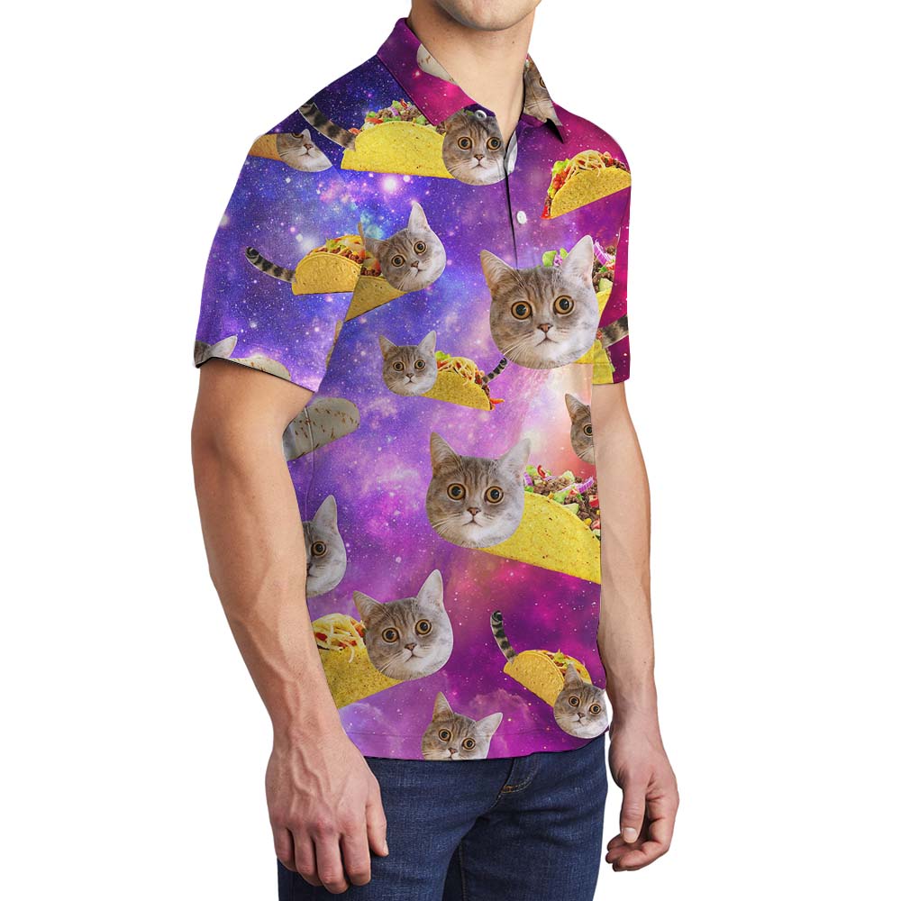 Custom Cat Face Taco Galaxy Men's Polo Shirt