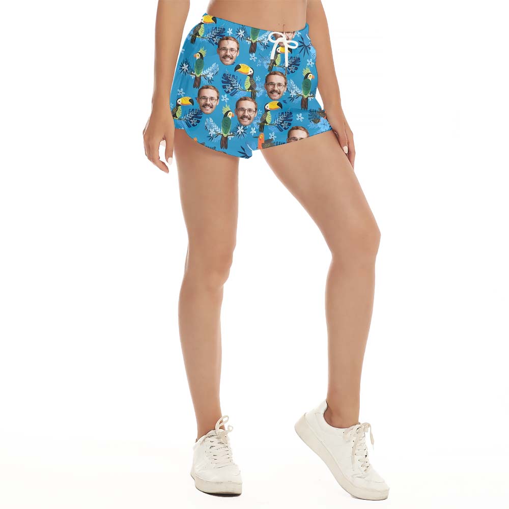 Women Custom Face Toucan Print Hawaiian Shorts