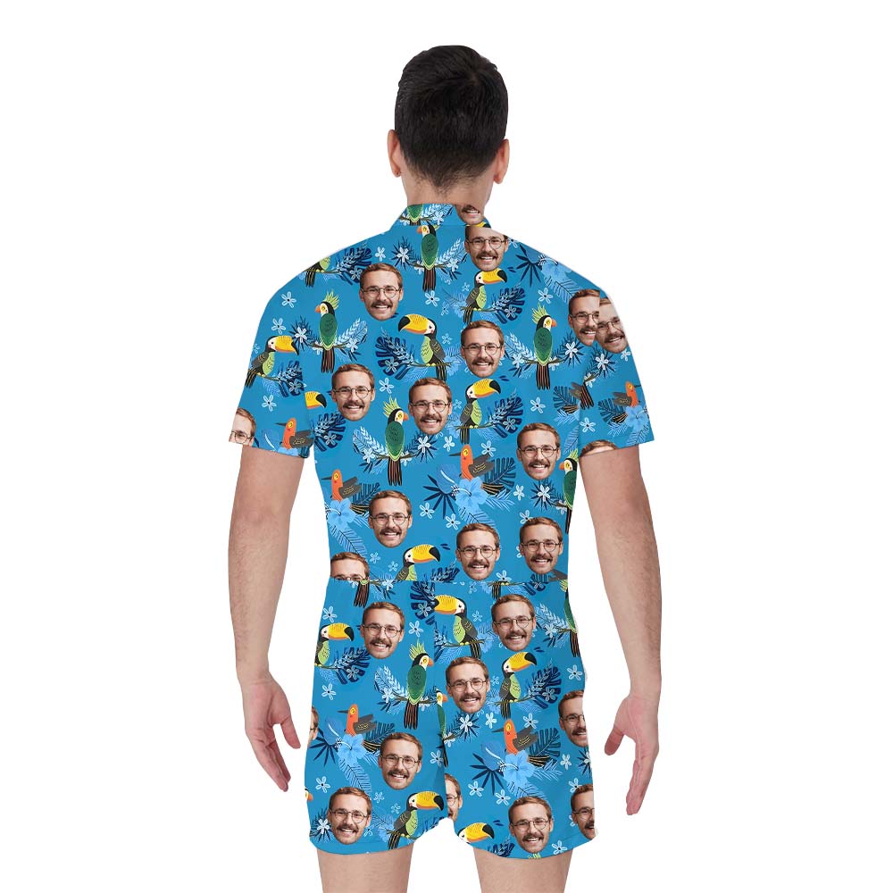 Unique Custom Toucan Blue Men's Romper With Faces
