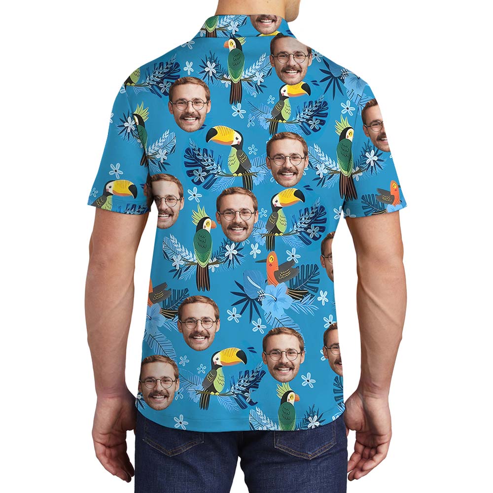 Personalized Tropical Toucan Men's Polo With Faces