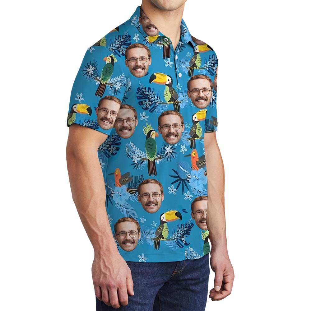 Personalized Tropical Toucan Men's Polo With Faces
