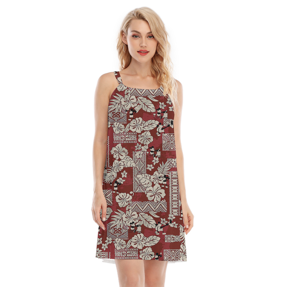 Cute Steamboat Willie Mickey Floral Vintage Red Aloha Cami Dress - variant image 1