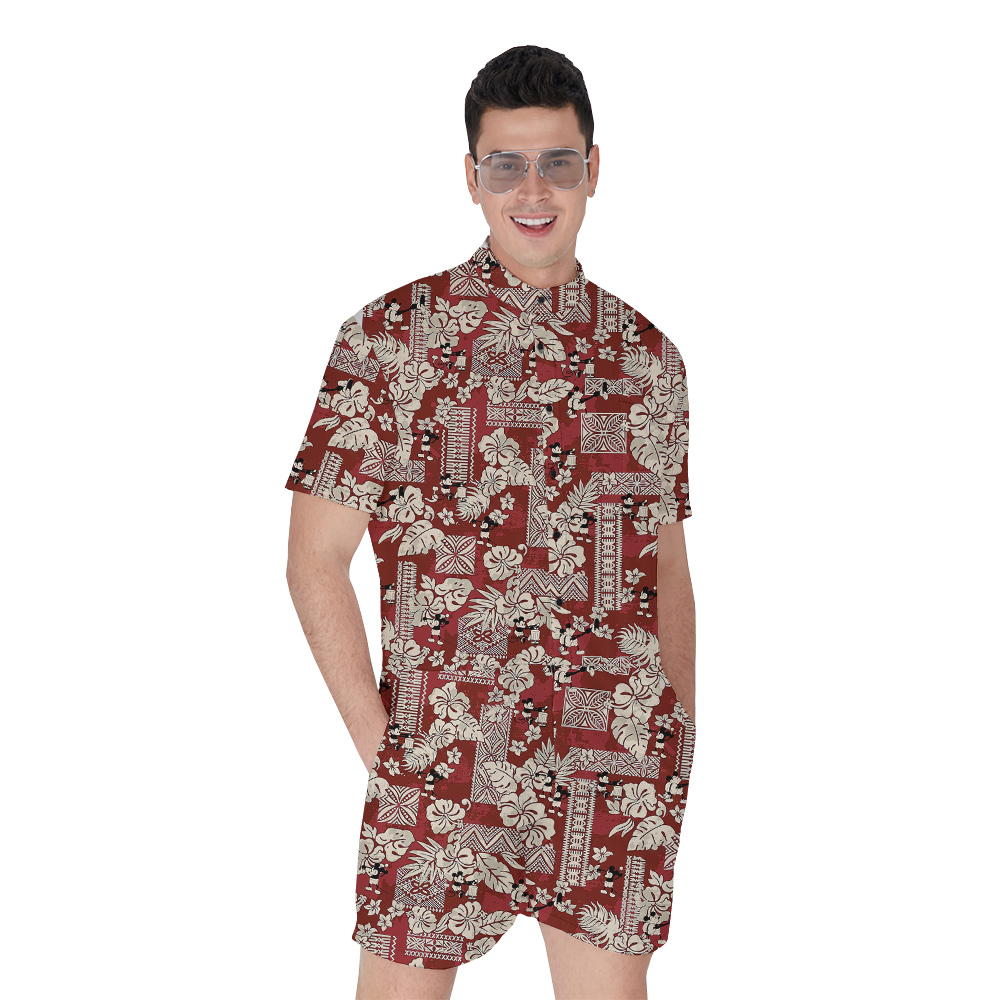 Steamboat Willie Mickey Classic Hibiscus Hawaiian Romper For Men - variant image 1