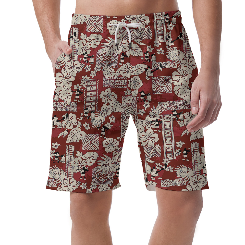 Cute Mickey Steamboat Willie Floral Classic Hawaiian Beach Shorts For Men - variant image 1