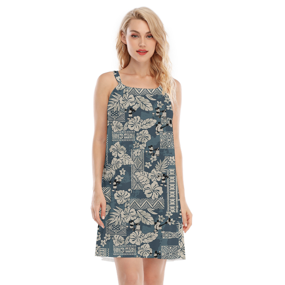 Cute Mickey Steamboat Willie 1928 Vintage Hibiscus Hawaiian Cami Dress - variant image 1