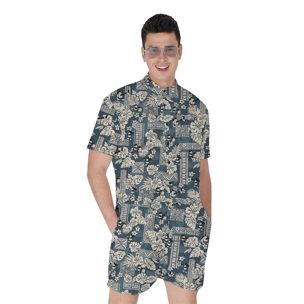 Steamboat Willie Mickey Vintage Hibiscus Navy Hawaiian Romper - variant image 1