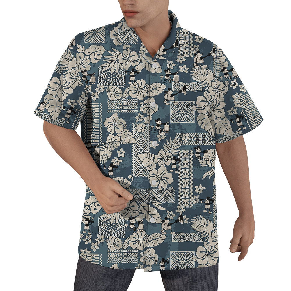 Vintage Hibiscus Steamboat Willie Mickey Navy Hawaiian Shirt - variant image 1