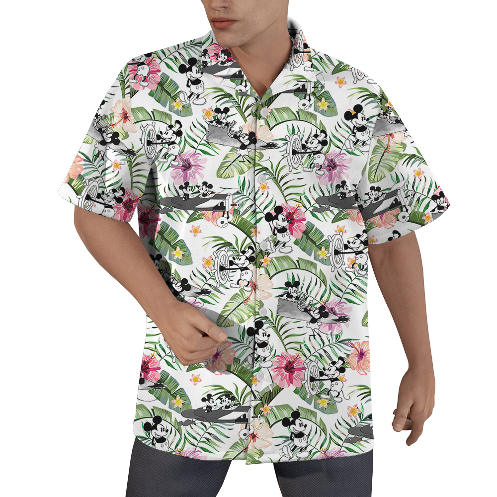 Tropical Hibiscus Steamboat Willie Mickey Hawaiian Shirt - variant image 1