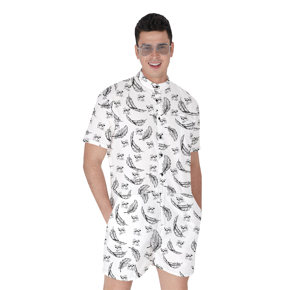 Vintage Feather Steamboat Willie Mickey Hawaiian Romper For Men - variant image 1