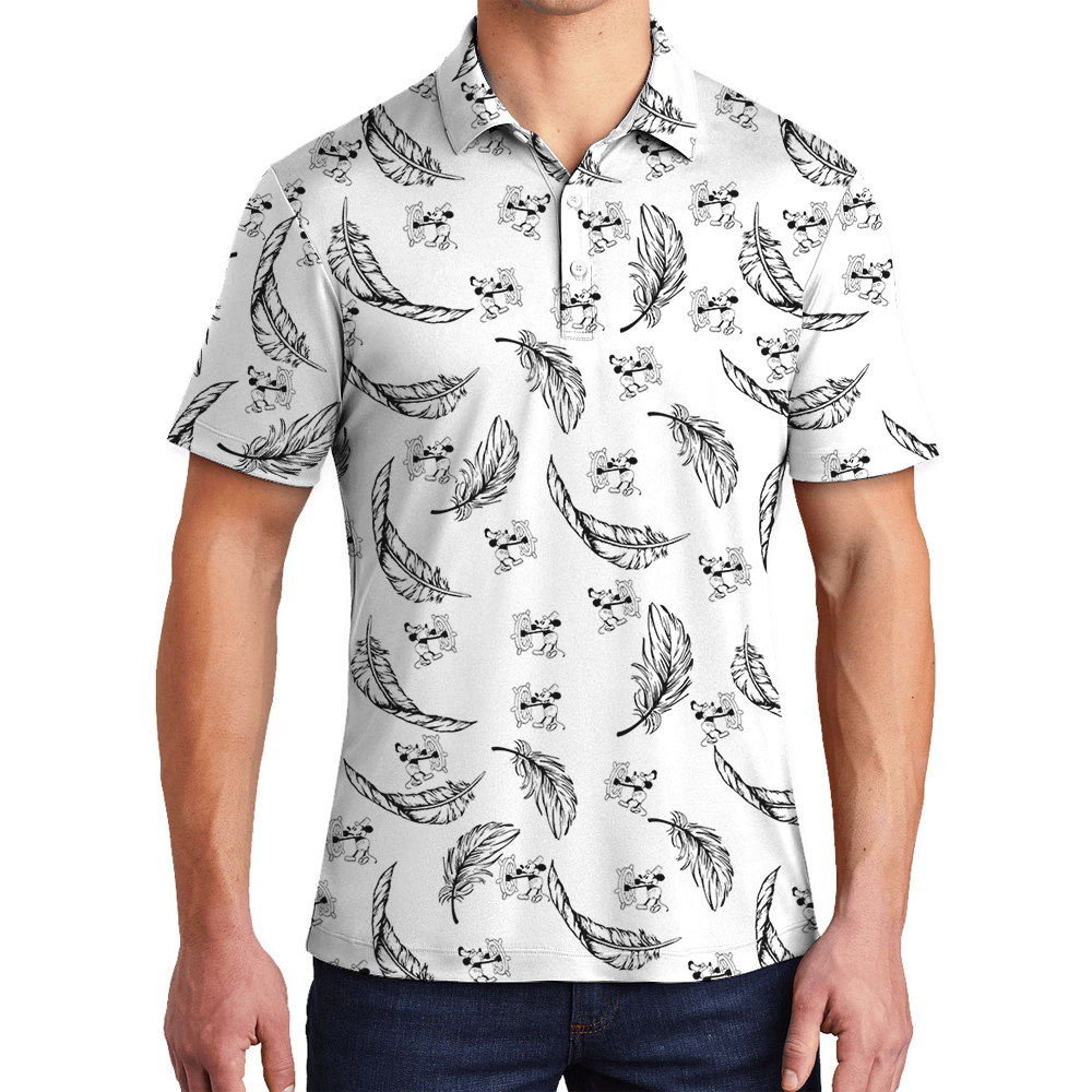 Feather Mickey Steamboat Willie Vintage Hawaiian Polo Shirt - variant image 1