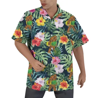 Bigfoot Tropical Flower Hawaiian Shirt Men