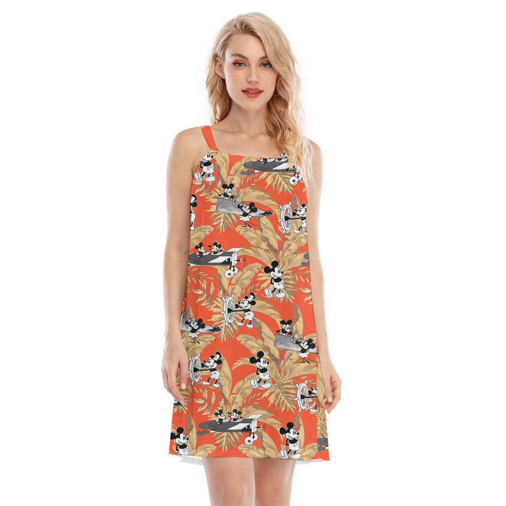 Steamboat Willie Mickey Tropical Leaves Orange Aloha Cami Dress - variant image 1