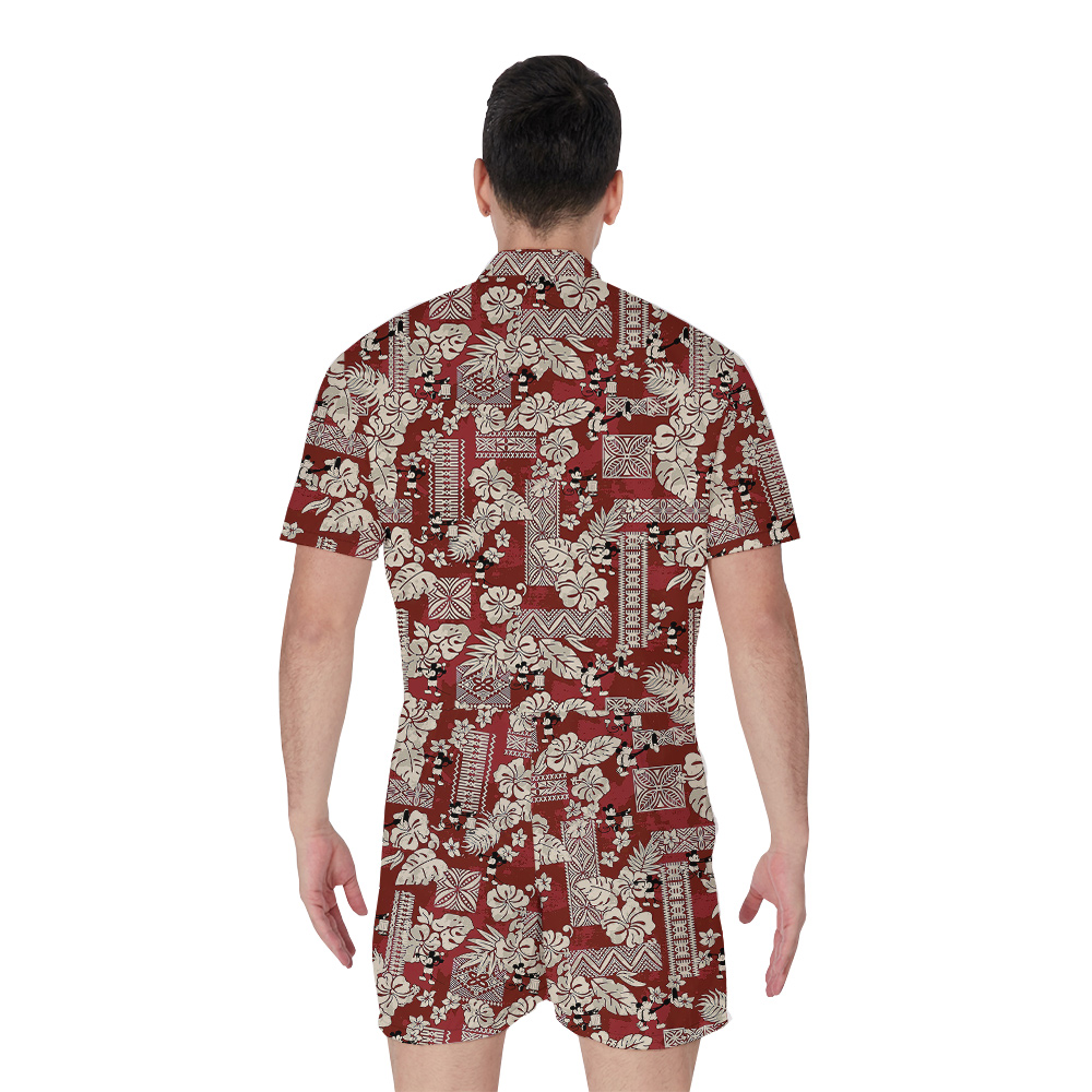 Steamboat Willie Mickey Classic Hibiscus Hawaiian Romper For Men